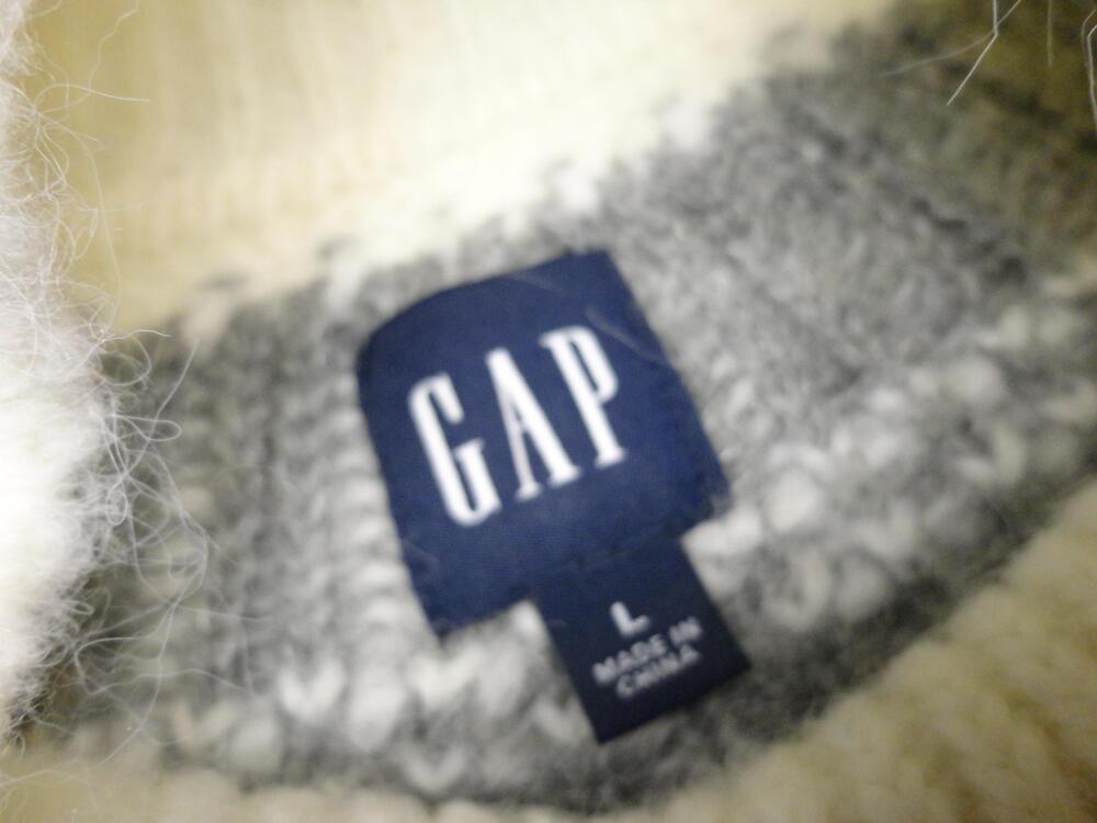 Gap Sweater Womens Large White Gray Fair Isle Mock Neck Chunky Knit Pullover - Picture 2 of 6
